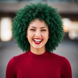 Afro hairstyle with Emerald Green hair color