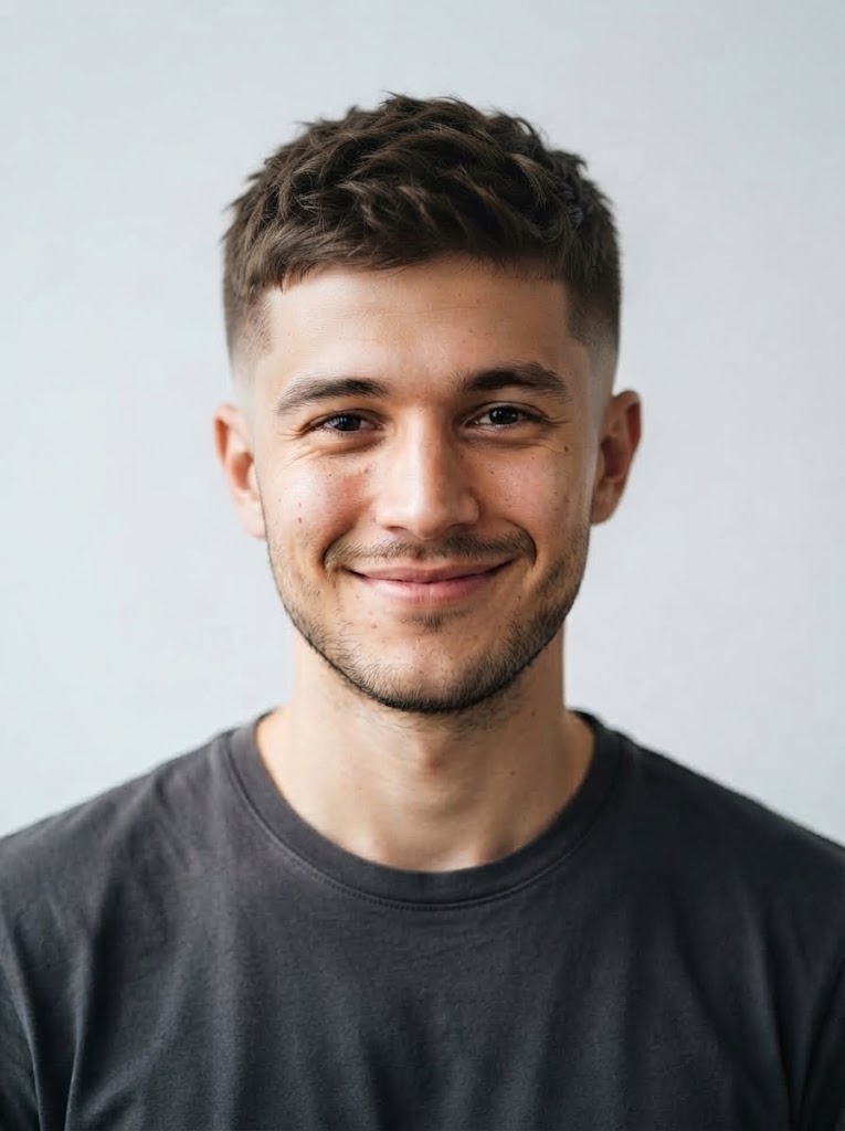 Hairstyle app before and after: messy medium hair to a low taper fade